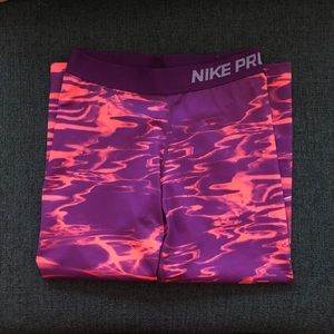 Nike pro purple and pink swirl crop leggings